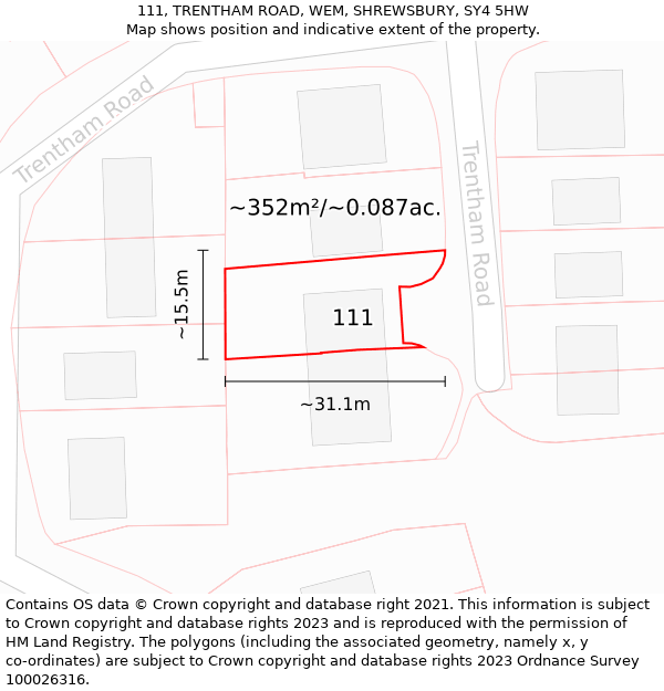 111, TRENTHAM ROAD, WEM, SHREWSBURY, SY4 5HW: Plot and title map