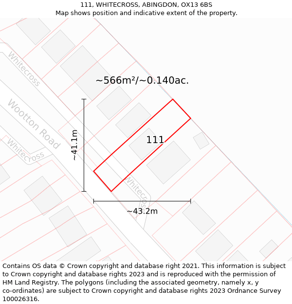 111, WHITECROSS, ABINGDON, OX13 6BS: Plot and title map