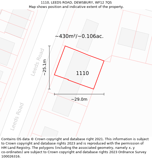 1110, LEEDS ROAD, DEWSBURY, WF12 7QS: Plot and title map