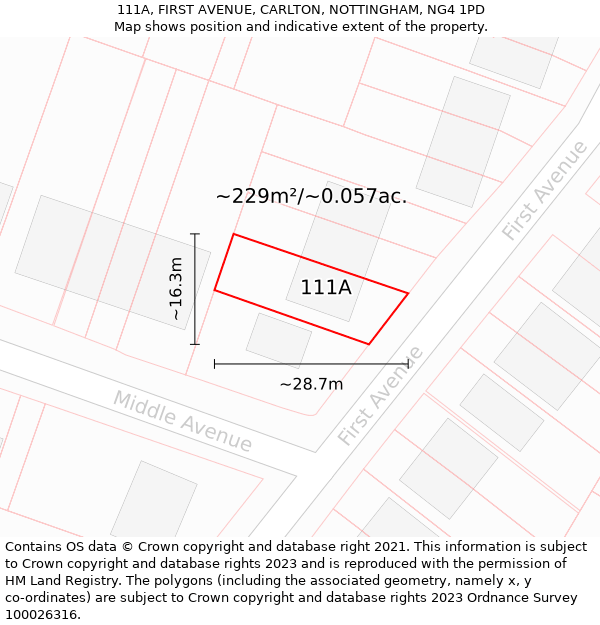111A, FIRST AVENUE, CARLTON, NOTTINGHAM, NG4 1PD: Plot and title map