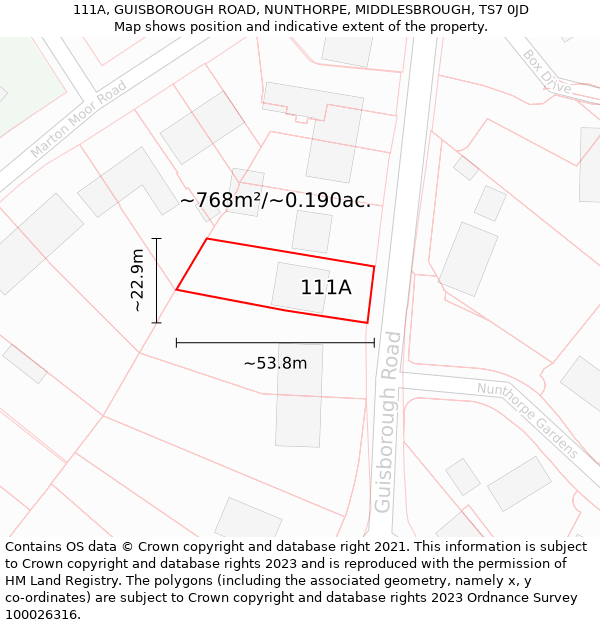 111A, GUISBOROUGH ROAD, NUNTHORPE, MIDDLESBROUGH, TS7 0JD: Plot and title map