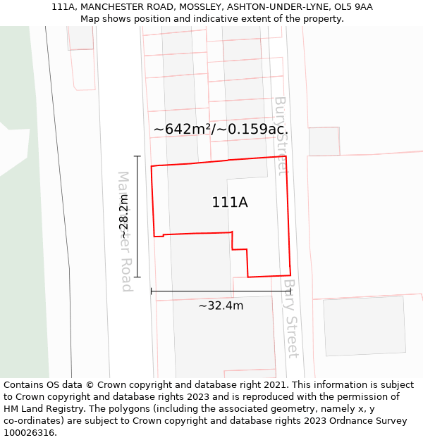 111A, MANCHESTER ROAD, MOSSLEY, ASHTON-UNDER-LYNE, OL5 9AA: Plot and title map