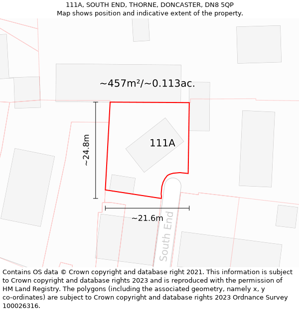 111A, SOUTH END, THORNE, DONCASTER, DN8 5QP: Plot and title map