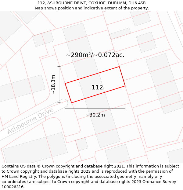 112, ASHBOURNE DRIVE, COXHOE, DURHAM, DH6 4SR: Plot and title map