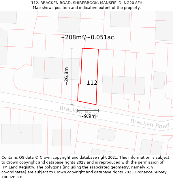 112, BRACKEN ROAD, SHIREBROOK, MANSFIELD, NG20 8FH: Plot and title map