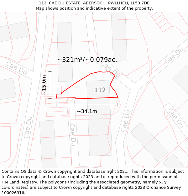 112, CAE DU ESTATE, ABERSOCH, PWLLHELI, LL53 7DE: Plot and title map