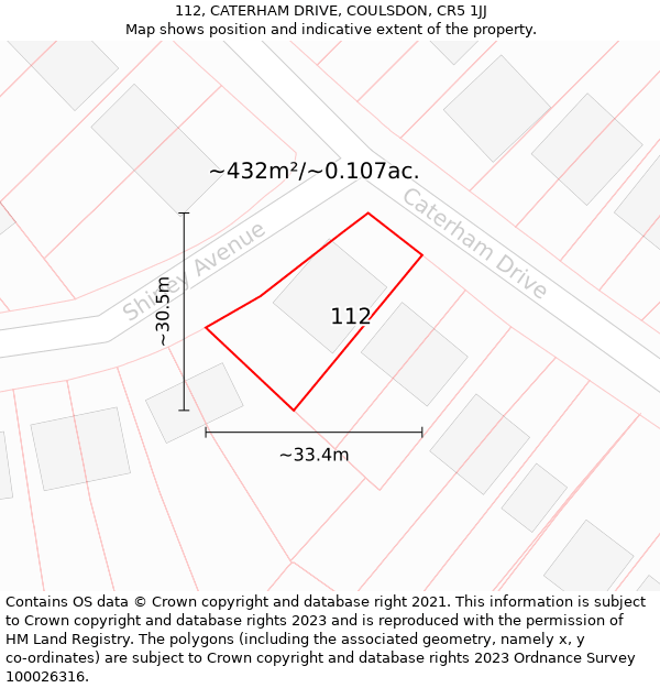 112, CATERHAM DRIVE, COULSDON, CR5 1JJ: Plot and title map