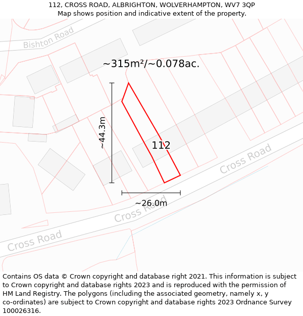 112, CROSS ROAD, ALBRIGHTON, WOLVERHAMPTON, WV7 3QP: Plot and title map