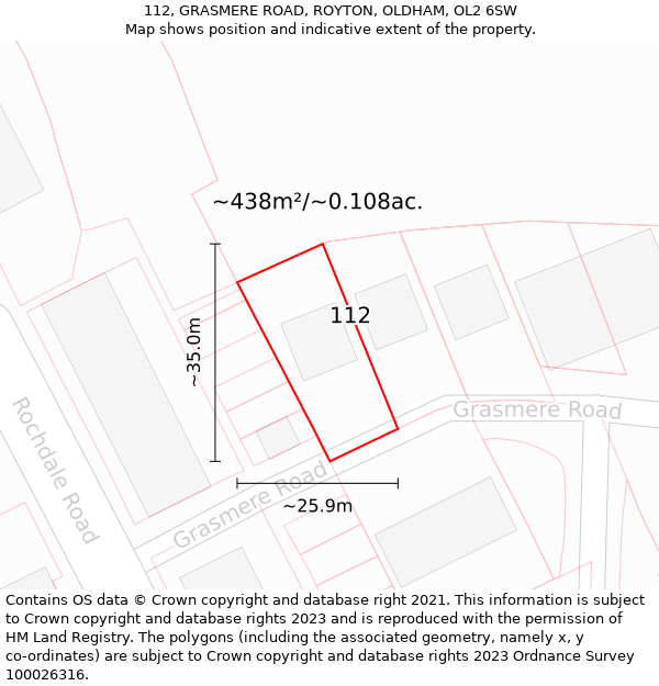 112, GRASMERE ROAD, ROYTON, OLDHAM, OL2 6SW: Plot and title map