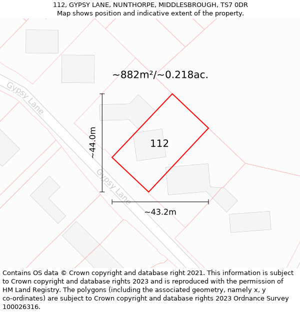 112, GYPSY LANE, NUNTHORPE, MIDDLESBROUGH, TS7 0DR: Plot and title map