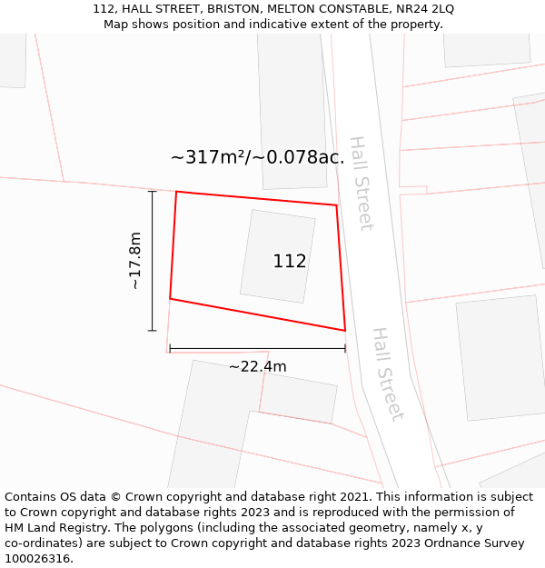 112, HALL STREET, BRISTON, MELTON CONSTABLE, NR24 2LQ: Plot and title map