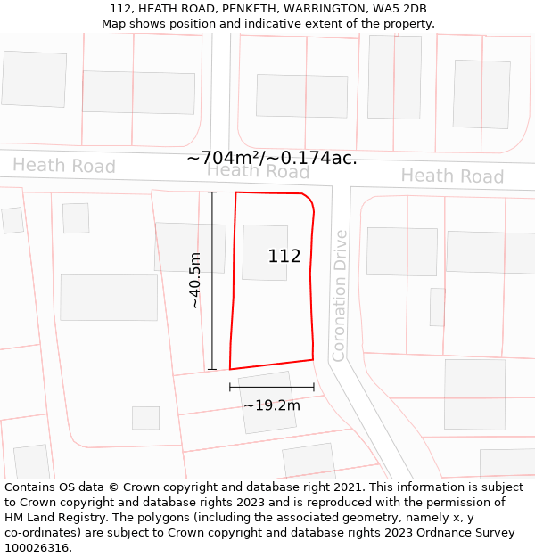 112, HEATH ROAD, PENKETH, WARRINGTON, WA5 2DB: Plot and title map