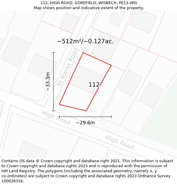 112, HIGH ROAD, GOREFIELD, WISBECH, PE13 4PG: Plot and title map