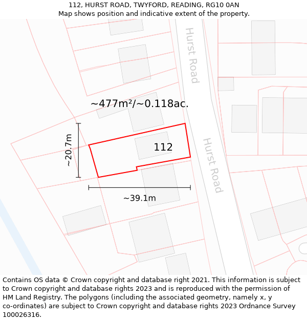 112, HURST ROAD, TWYFORD, READING, RG10 0AN: Plot and title map