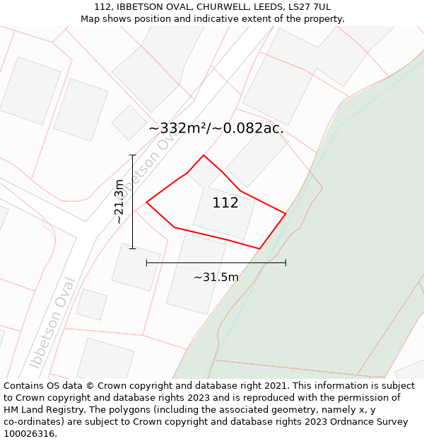 112, IBBETSON OVAL, CHURWELL, LEEDS, LS27 7UL: Plot and title map