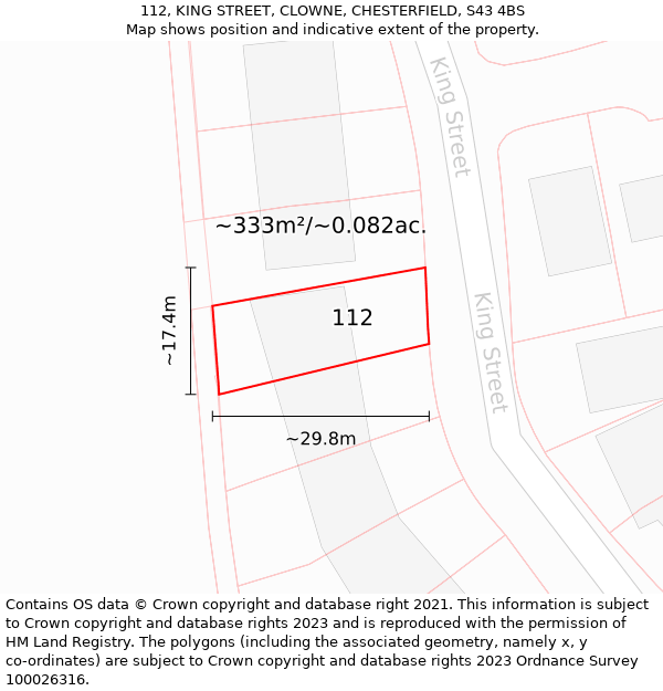 112, KING STREET, CLOWNE, CHESTERFIELD, S43 4BS: Plot and title map