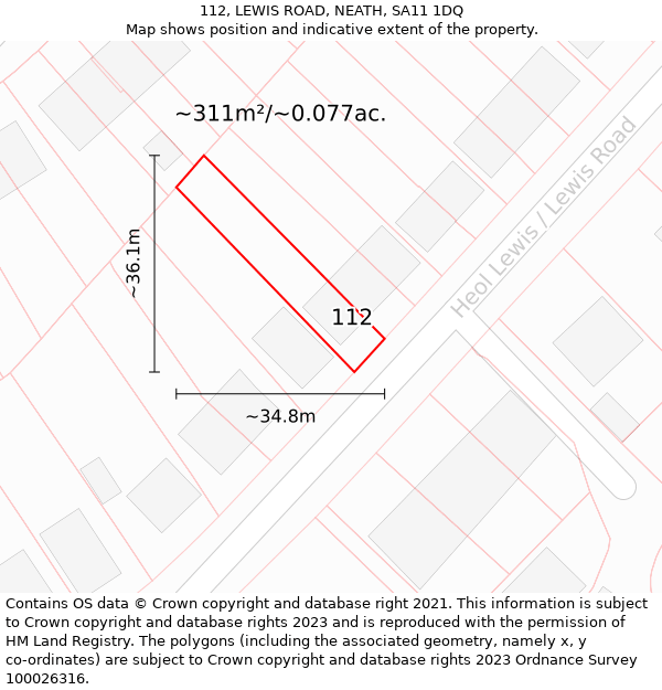 112, LEWIS ROAD, NEATH, SA11 1DQ: Plot and title map