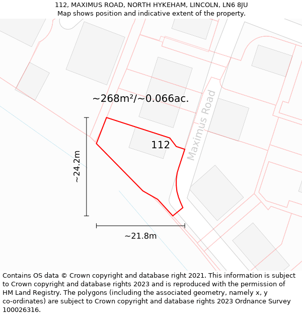 112, MAXIMUS ROAD, NORTH HYKEHAM, LINCOLN, LN6 8JU: Plot and title map