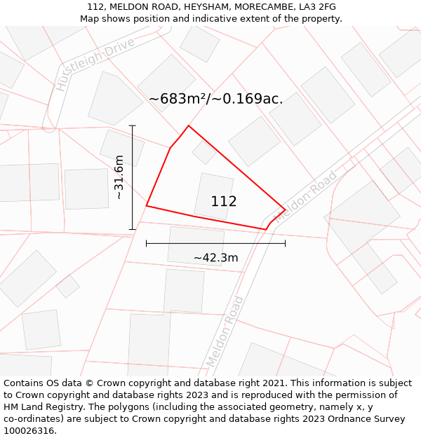 112, MELDON ROAD, HEYSHAM, MORECAMBE, LA3 2FG: Plot and title map