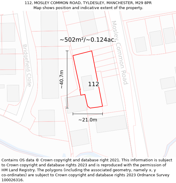 112, MOSLEY COMMON ROAD, TYLDESLEY, MANCHESTER, M29 8PR: Plot and title map