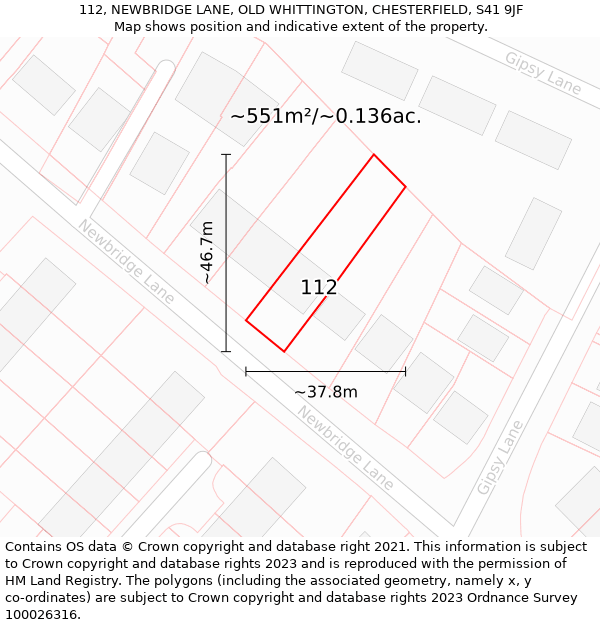 112, NEWBRIDGE LANE, OLD WHITTINGTON, CHESTERFIELD, S41 9JF: Plot and title map