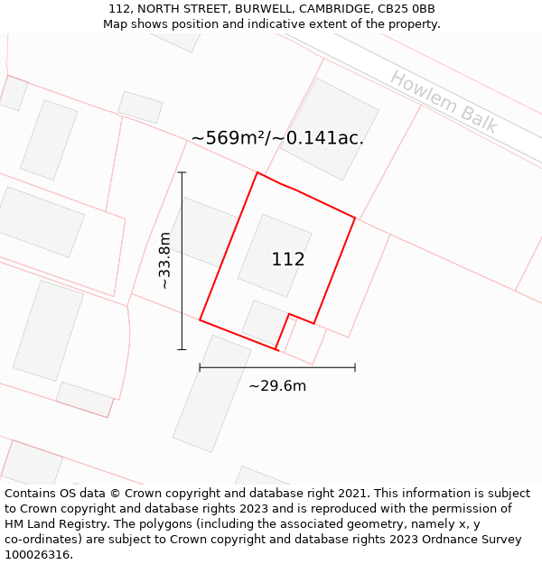 112, NORTH STREET, BURWELL, CAMBRIDGE, CB25 0BB: Plot and title map