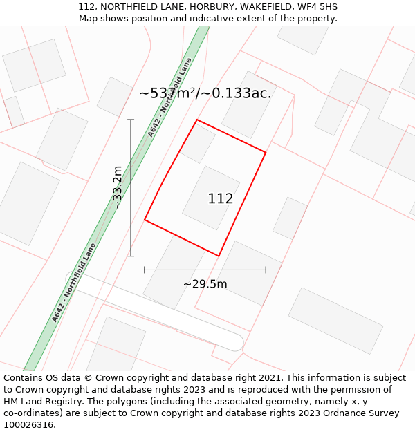 112, NORTHFIELD LANE, HORBURY, WAKEFIELD, WF4 5HS: Plot and title map