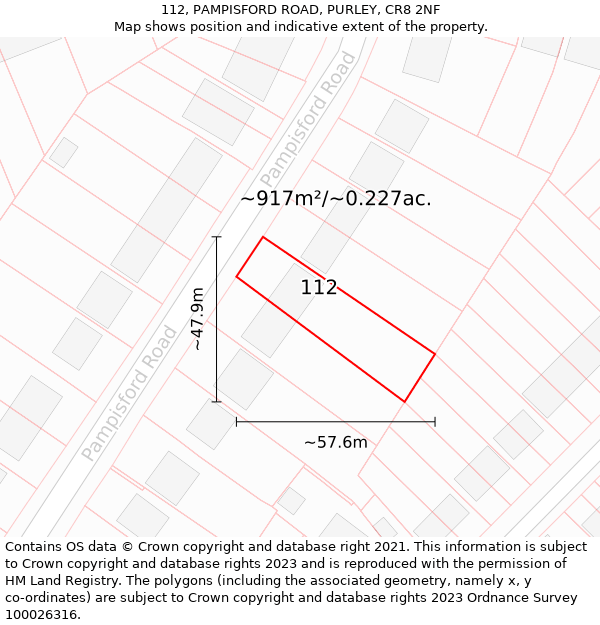 112, PAMPISFORD ROAD, PURLEY, CR8 2NF: Plot and title map