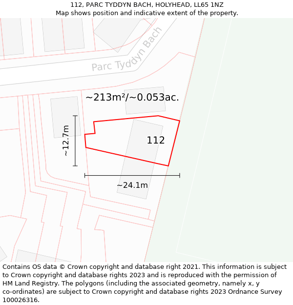 112, PARC TYDDYN BACH, HOLYHEAD, LL65 1NZ: Plot and title map