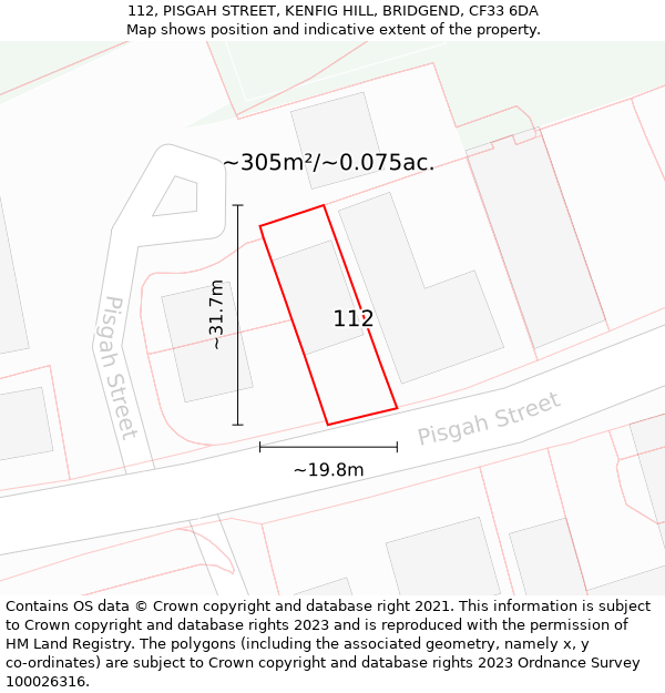 112, PISGAH STREET, KENFIG HILL, BRIDGEND, CF33 6DA: Plot and title map