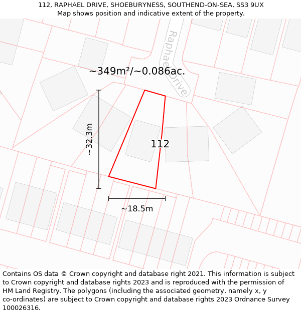 112, RAPHAEL DRIVE, SHOEBURYNESS, SOUTHEND-ON-SEA, SS3 9UX: Plot and title map