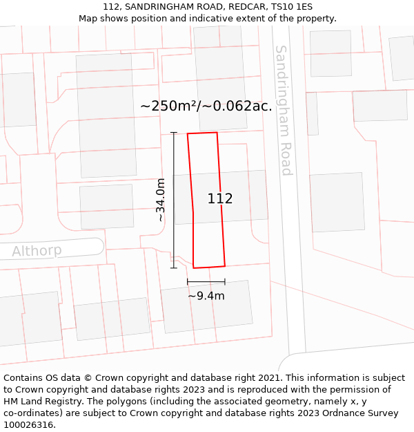 112, SANDRINGHAM ROAD, REDCAR, TS10 1ES: Plot and title map