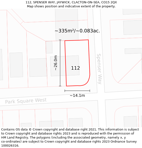 112, SPENSER WAY, JAYWICK, CLACTON-ON-SEA, CO15 2QX: Plot and title map