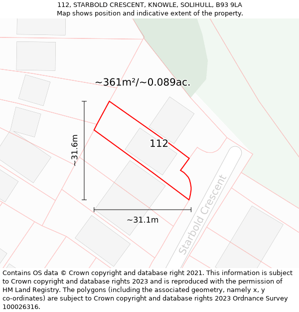 112, STARBOLD CRESCENT, KNOWLE, SOLIHULL, B93 9LA: Plot and title map