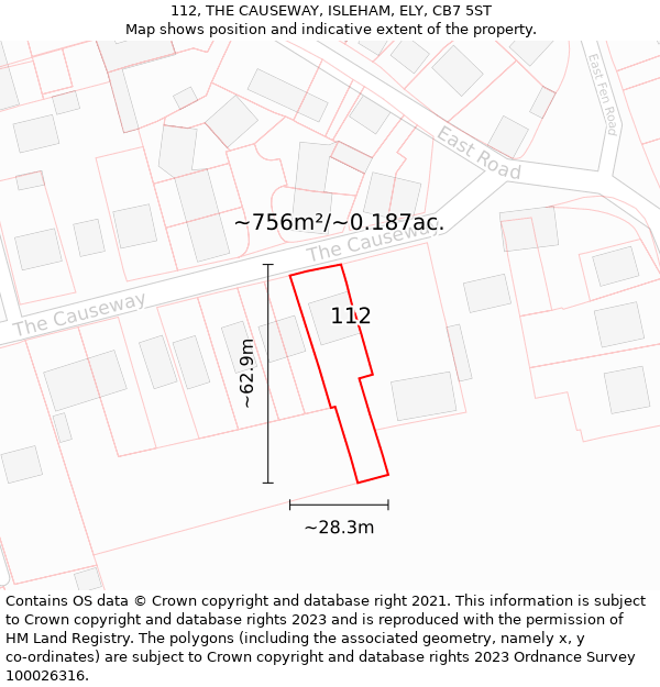 112, THE CAUSEWAY, ISLEHAM, ELY, CB7 5ST: Plot and title map