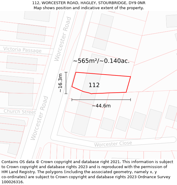 112, WORCESTER ROAD, HAGLEY, STOURBRIDGE, DY9 0NR: Plot and title map