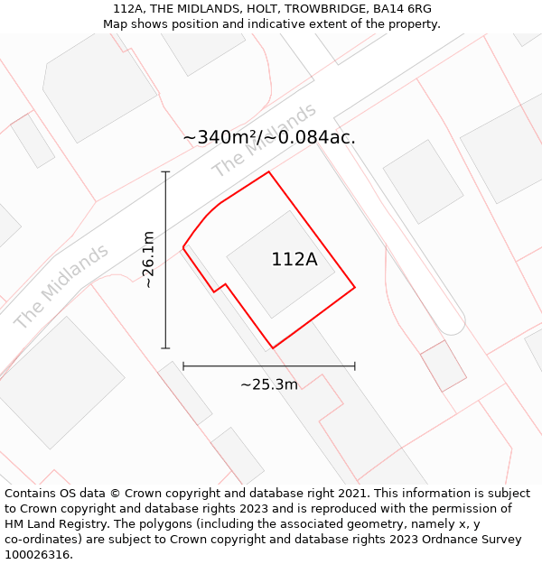 112A, THE MIDLANDS, HOLT, TROWBRIDGE, BA14 6RG: Plot and title map