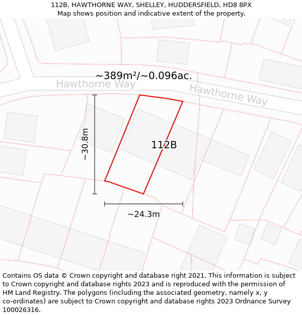 112B, HAWTHORNE WAY, SHELLEY, HUDDERSFIELD, HD8 8PX: Plot and title map