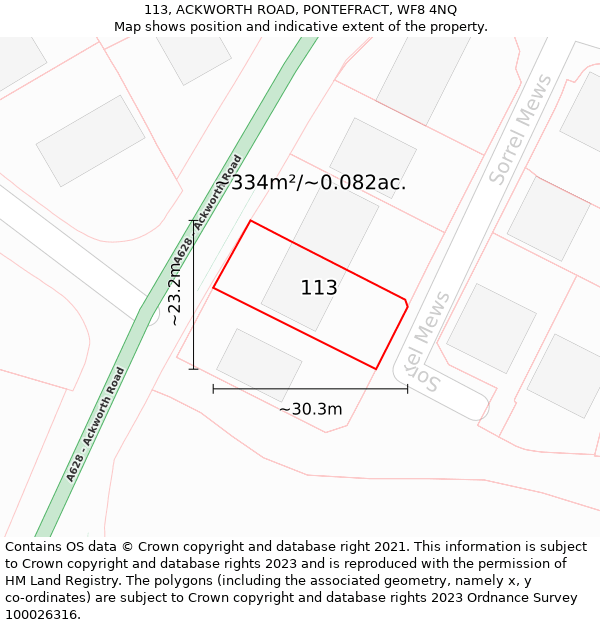 113, ACKWORTH ROAD, PONTEFRACT, WF8 4NQ: Plot and title map