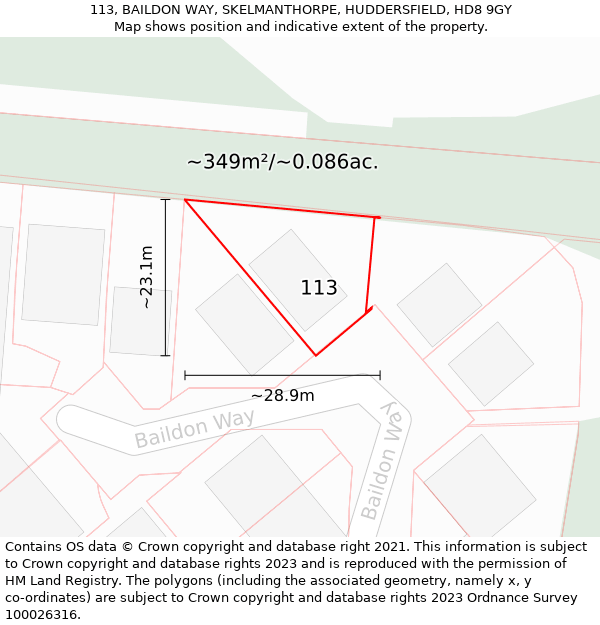 113, BAILDON WAY, SKELMANTHORPE, HUDDERSFIELD, HD8 9GY: Plot and title map