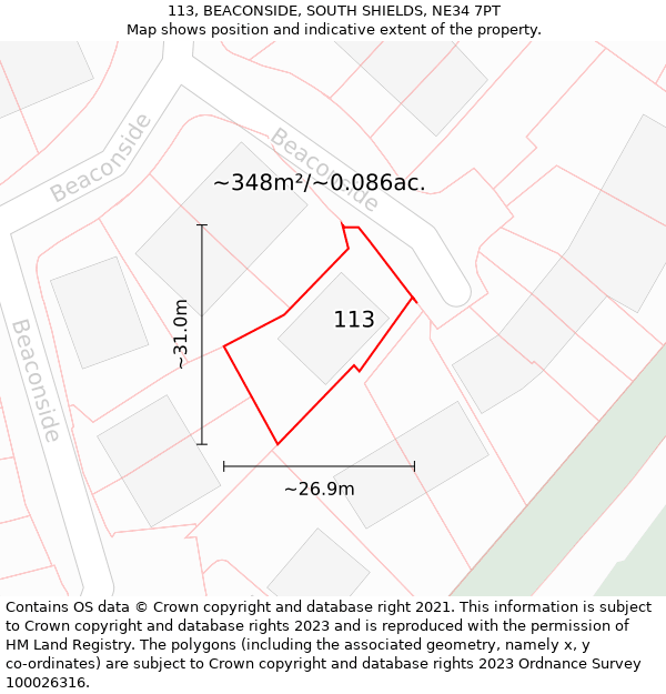 113, BEACONSIDE, SOUTH SHIELDS, NE34 7PT: Plot and title map