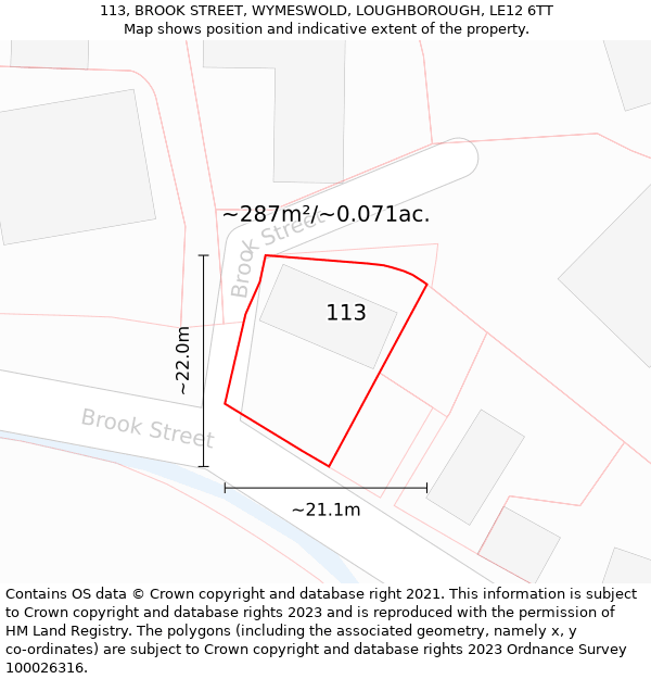113, BROOK STREET, WYMESWOLD, LOUGHBOROUGH, LE12 6TT: Plot and title map