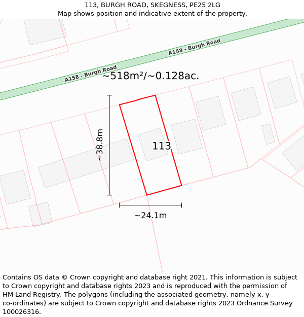 113, BURGH ROAD, SKEGNESS, PE25 2LG: Plot and title map