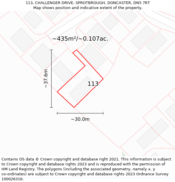 113, CHALLENGER DRIVE, SPROTBROUGH, DONCASTER, DN5 7RT: Plot and title map