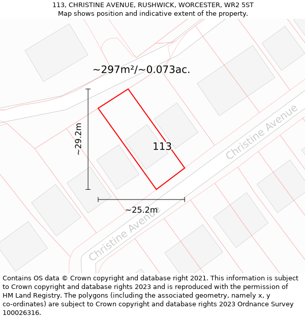 113, CHRISTINE AVENUE, RUSHWICK, WORCESTER, WR2 5ST: Plot and title map