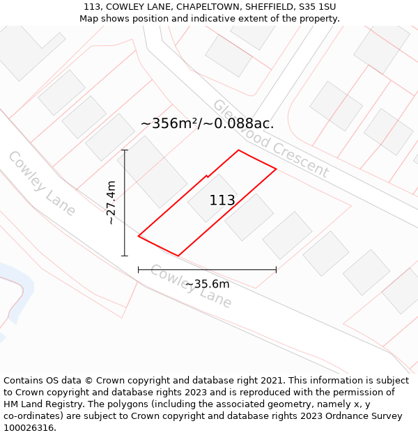 113, COWLEY LANE, CHAPELTOWN, SHEFFIELD, S35 1SU: Plot and title map