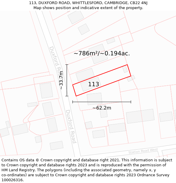 113, DUXFORD ROAD, WHITTLESFORD, CAMBRIDGE, CB22 4NJ: Plot and title map