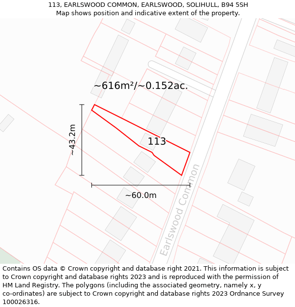 113, EARLSWOOD COMMON, EARLSWOOD, SOLIHULL, B94 5SH: Plot and title map