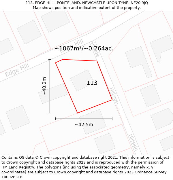 113, EDGE HILL, PONTELAND, NEWCASTLE UPON TYNE, NE20 9JQ: Plot and title map