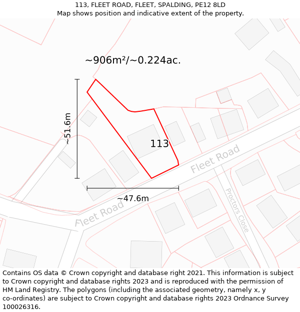 113, FLEET ROAD, FLEET, SPALDING, PE12 8LD: Plot and title map